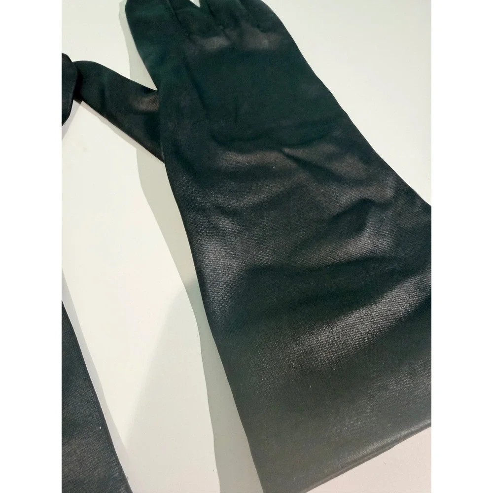 Vintage Black Satin Opera Gloves Womens Small Made in USA Formal Evening Mid Arm